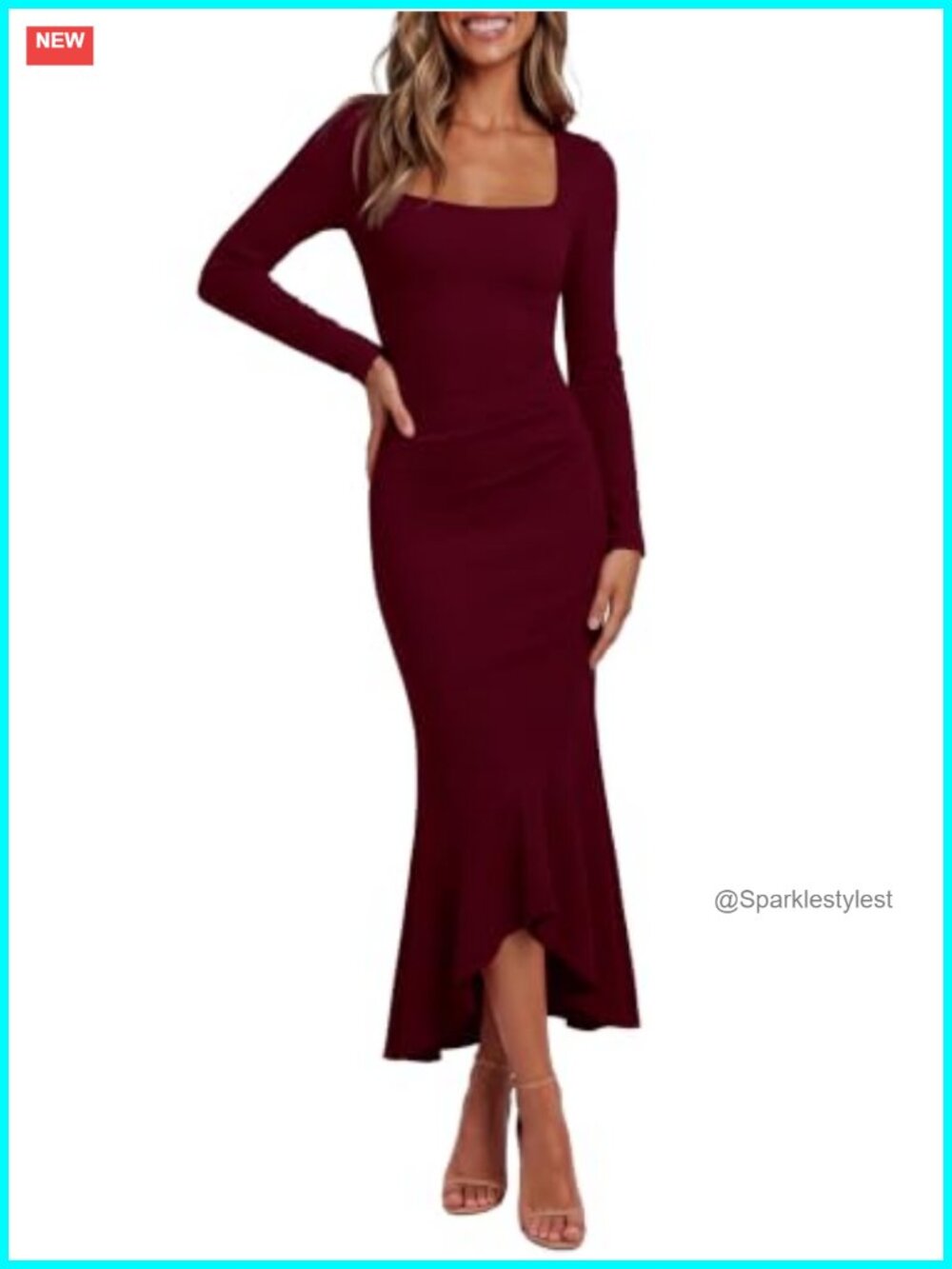 Women's Long Sleeve Slim Fit Midi Formal Cocktail Dress